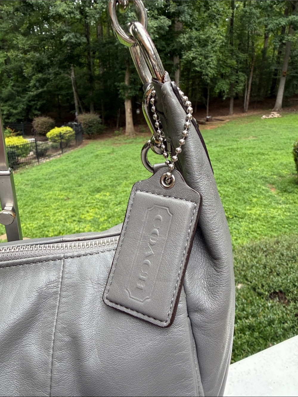 Coach Kristen Gray Leather Shoulder Bag with Polished Silver Turnlock XB Strap - Picture 8 of 17